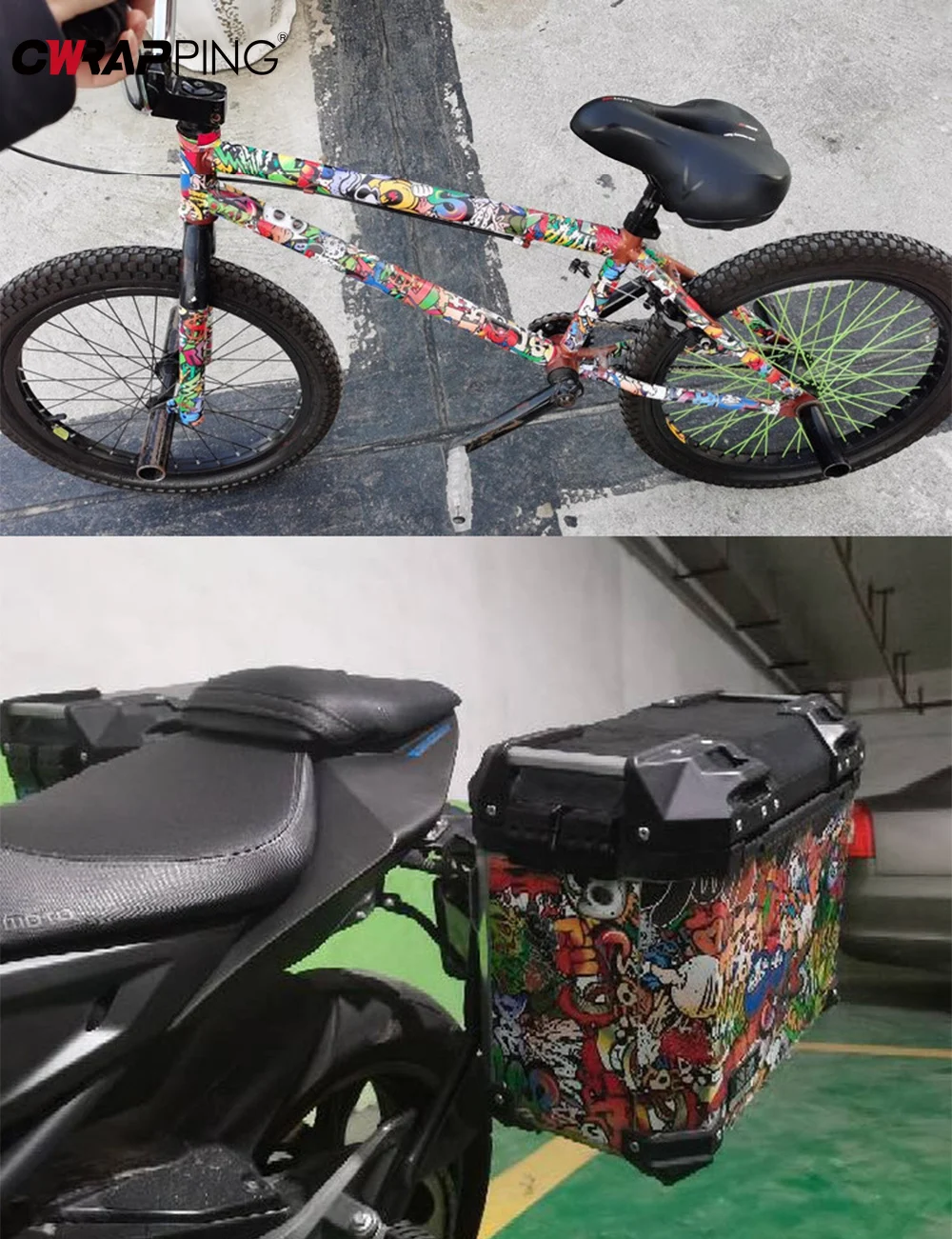 Film grafiti kartun mobil, stiker perekat tahan air Aksesori Mobil stiker Tuning sepeda motor mobil