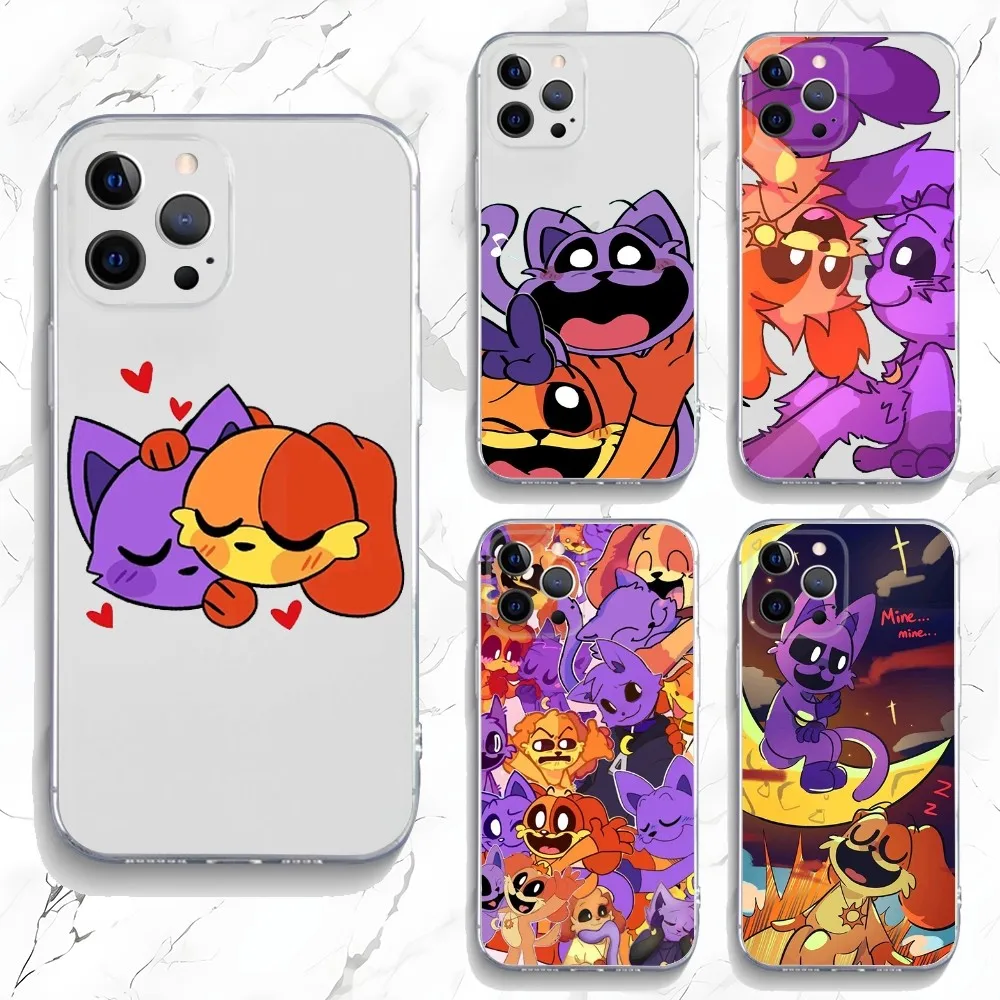 

Cute Catnap and Dogday Couple Phone Case For iPhone 16,15,14,13,12,11 Plus,Pro,Max,XR,XS,X,7,8 Plus,SE,Mini Transparent Silicone