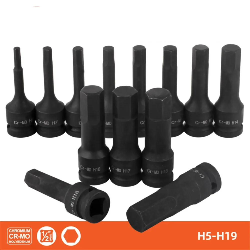 Juego de Herramientas de brocas para destornillador de tuercas, Kit de brocas hexagonales de acero CR-V, llave neumática de 1/2 pulgadas, potencia