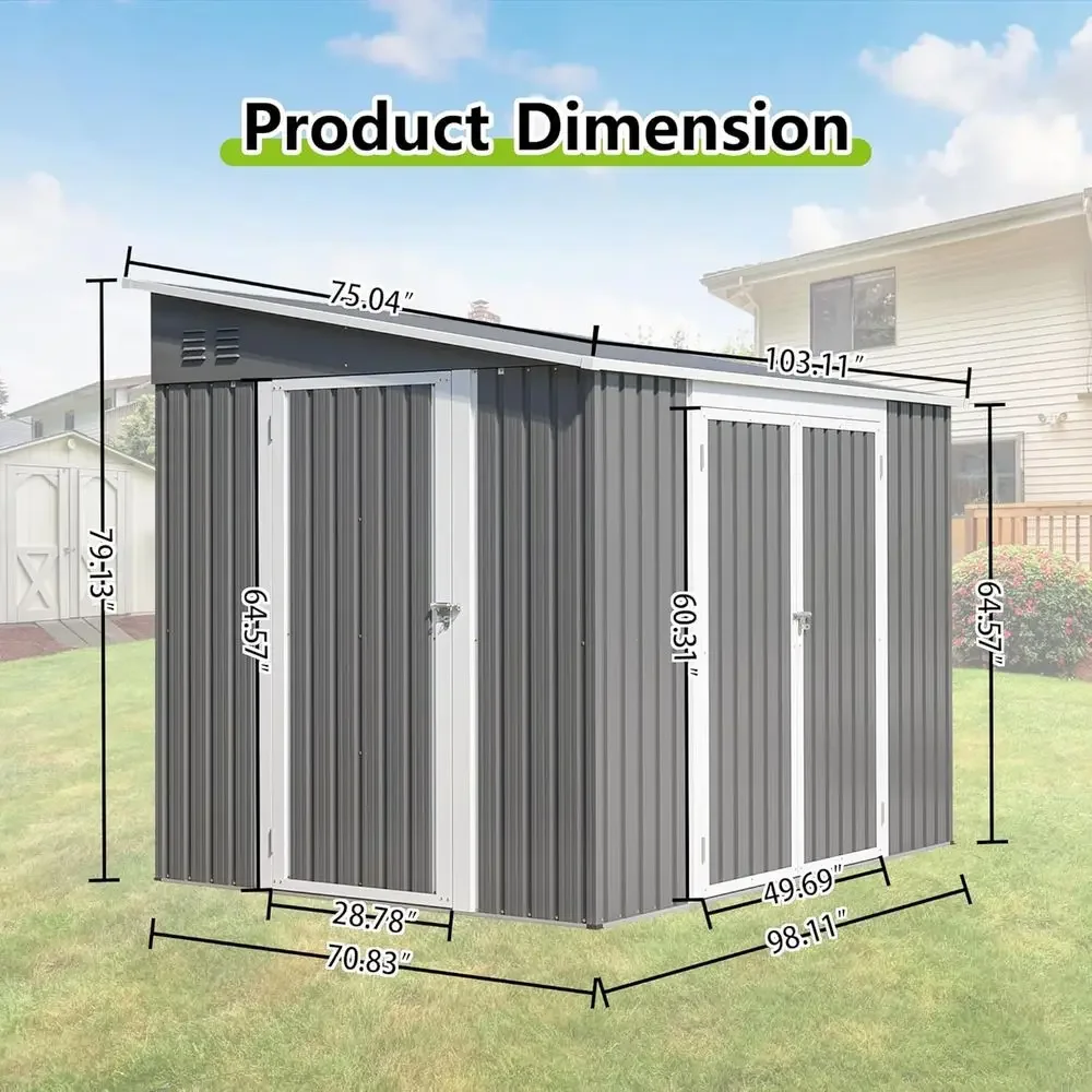 8ft x 6ft Outdoor Metal Storage Shed with Floor, Large Capacity for Tools and Lawn Mowers, Waterproof Garden Shed with Double Lo view 2