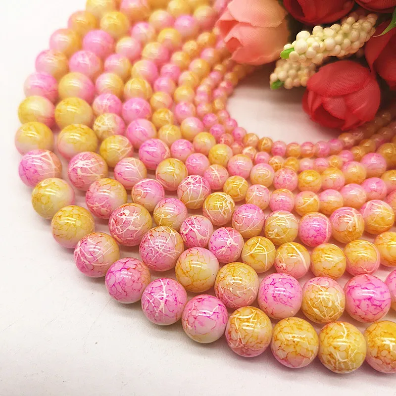 Wholesale 4/6/8/10mm Pull White Silk Glass Beads Loose Spacer Beads Painted Charm For Jewellery Making DIY Bracelet&Necklace