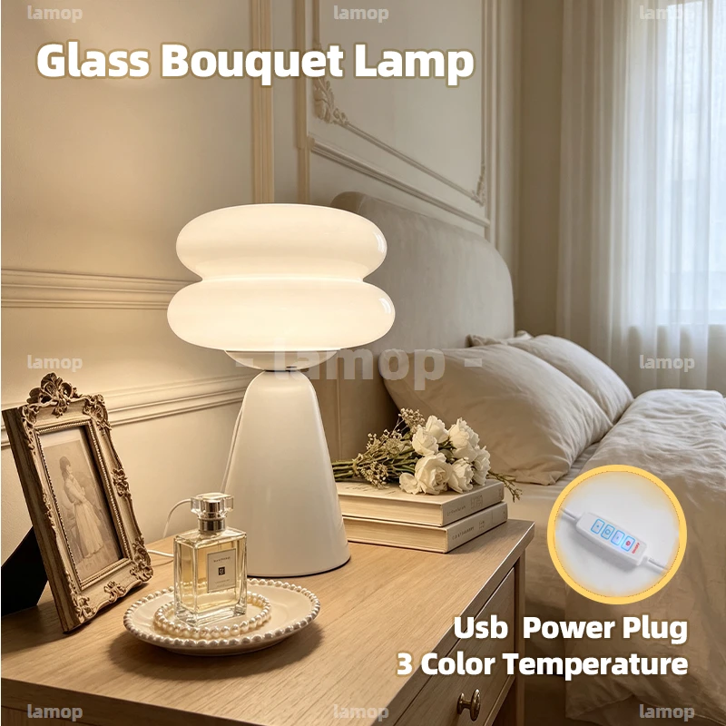 Glass Calm‑Aura Stacked‑Disc‑Shade Taper‑Base Table Lamp Nordic‑Soft Casual 3 Tone Mellow Radiance B&B Vanity Shelf Decor