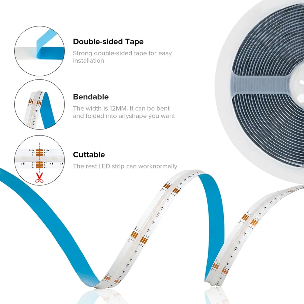 5m 12V 24V DC PMW / SPI RGB RGBW RGBCCT COB LED Strip Light 576 720 840LEDs/m Flex LED Tape Light Dimmable Linear Ribbon Tape
