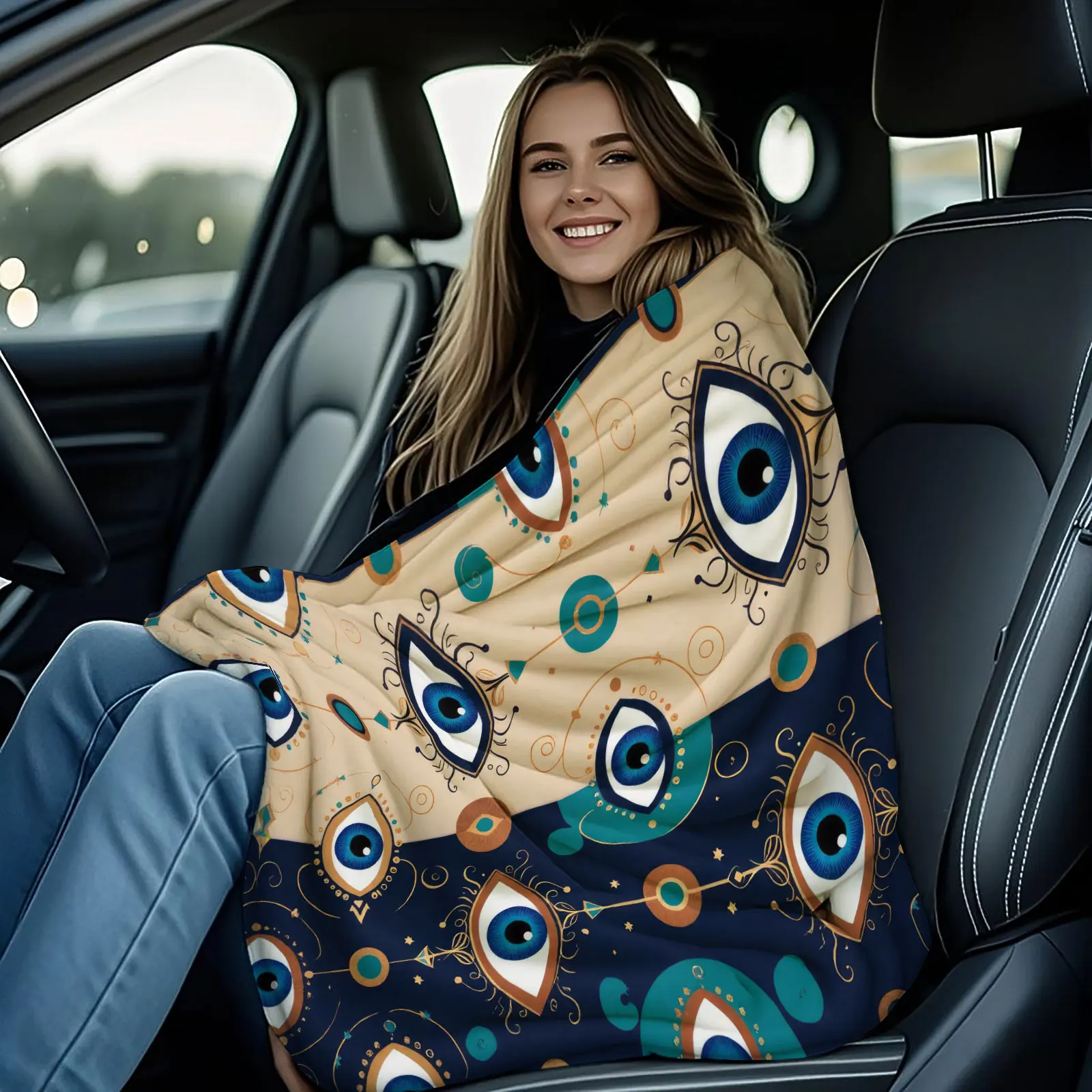 Boho Evil Eye Print Flannel Throw Blanket Super Soft Microfiber Plush Warm Lightweight Bed Sofa Couch Blankets Portable Travel