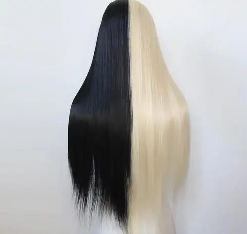 Half Black and Half Blonde #613 Synthetic Lace Front Wig Long Straight Synthetic Wig Pre Plucked Heat Resistant Hair Wig