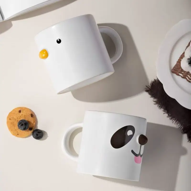 400ML Cartoon Chick Shaped Ceramic Mug with Handle Cute Kids Porcelain Coffee Tea Cup for Breakfast Milk Juice Water White