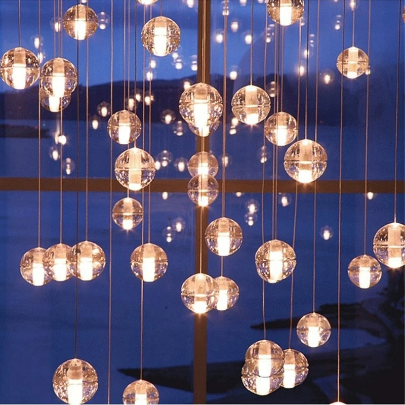 

Modern LED Crystal Chandelier G4 Ball Suspension Lights Duplex Apartment Stair Pendant Lamp Luxury Hotel Villa Lobby Hanglamp