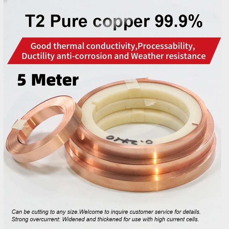  5M/Roll  99.9% T2 Copper Strip Strap For Energy Storage Spot Welder 18650 21700 Lithium Battery Connection Copper Strip Welding 