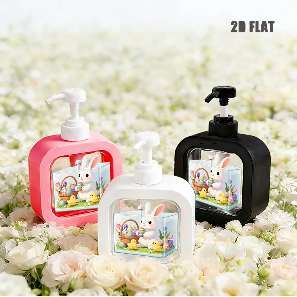 Festive Easter Cartoon Soap Dispenser White Bunny Chick Easter Egg Basket Floral Print Pattern for Bathroom Kitchen Home Daily
