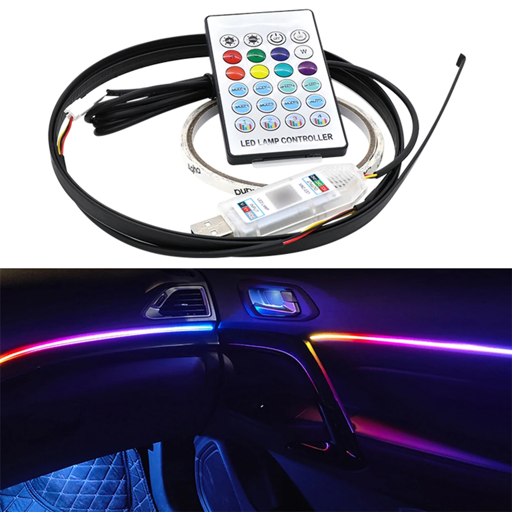 Car Interior Light Strip Acrylic Ambient Neon LED Accessories RGB Colorful Backlight Symphony Hidden Atmosphere Decorative Lamp