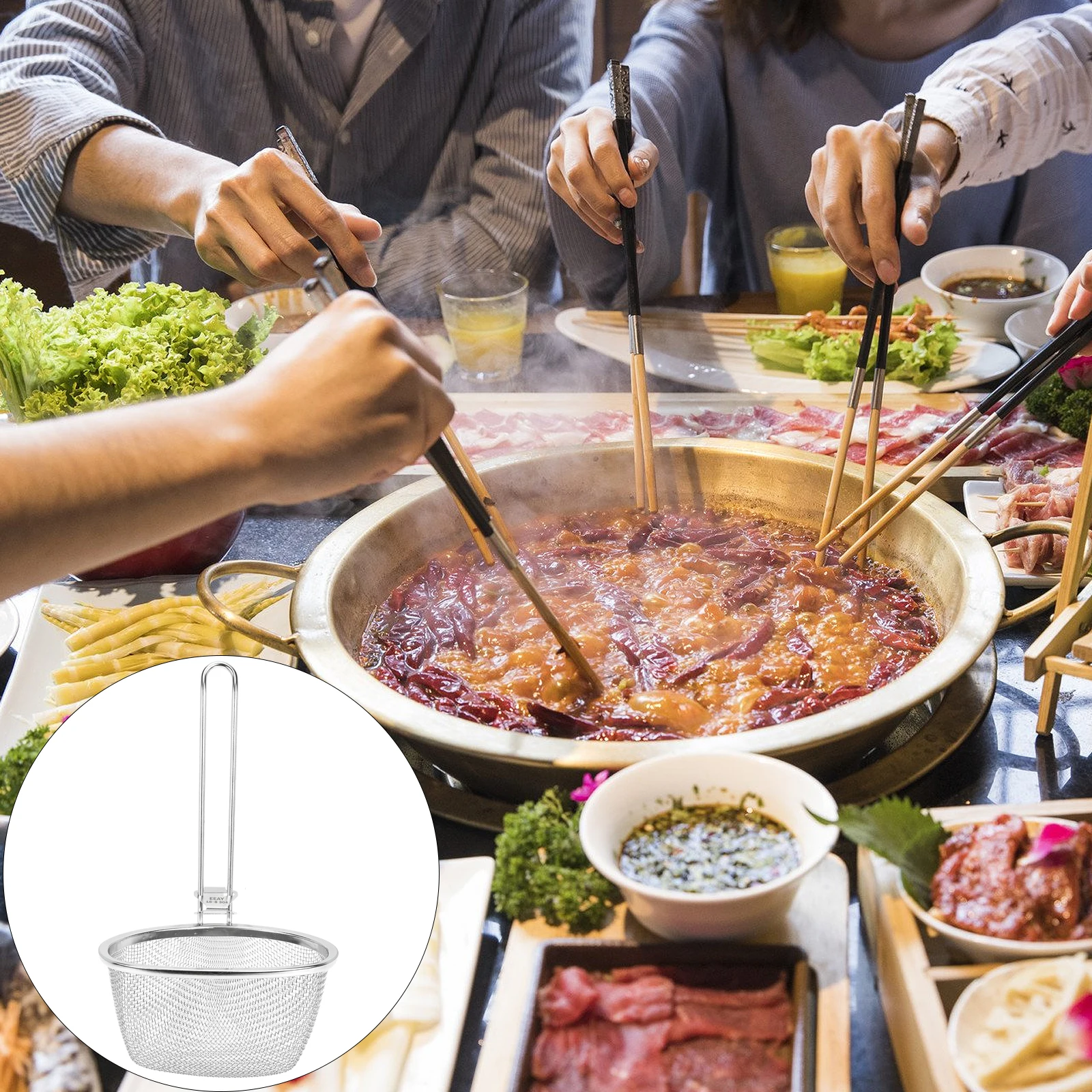

1pcs Stainless Steel Noodle Strainer Fine Mesh Skimmer Colander Filter for Frying Cooking Hot Pot Household Food Oil Impurity