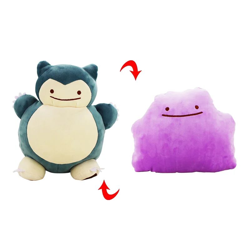 30cm Pokemon Anime Kawaii muñeca almohada Reversible Ditto transformar colección de snorlax juguetes almohada muñeca decoración de la habitación regalo para niños