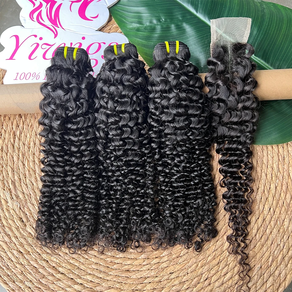 

Deep Curly 100% Raw Virgin Vietnamese Human Hair Bundles With 2x6 Transparent Lace Closure Hair Weave Extensions For Women