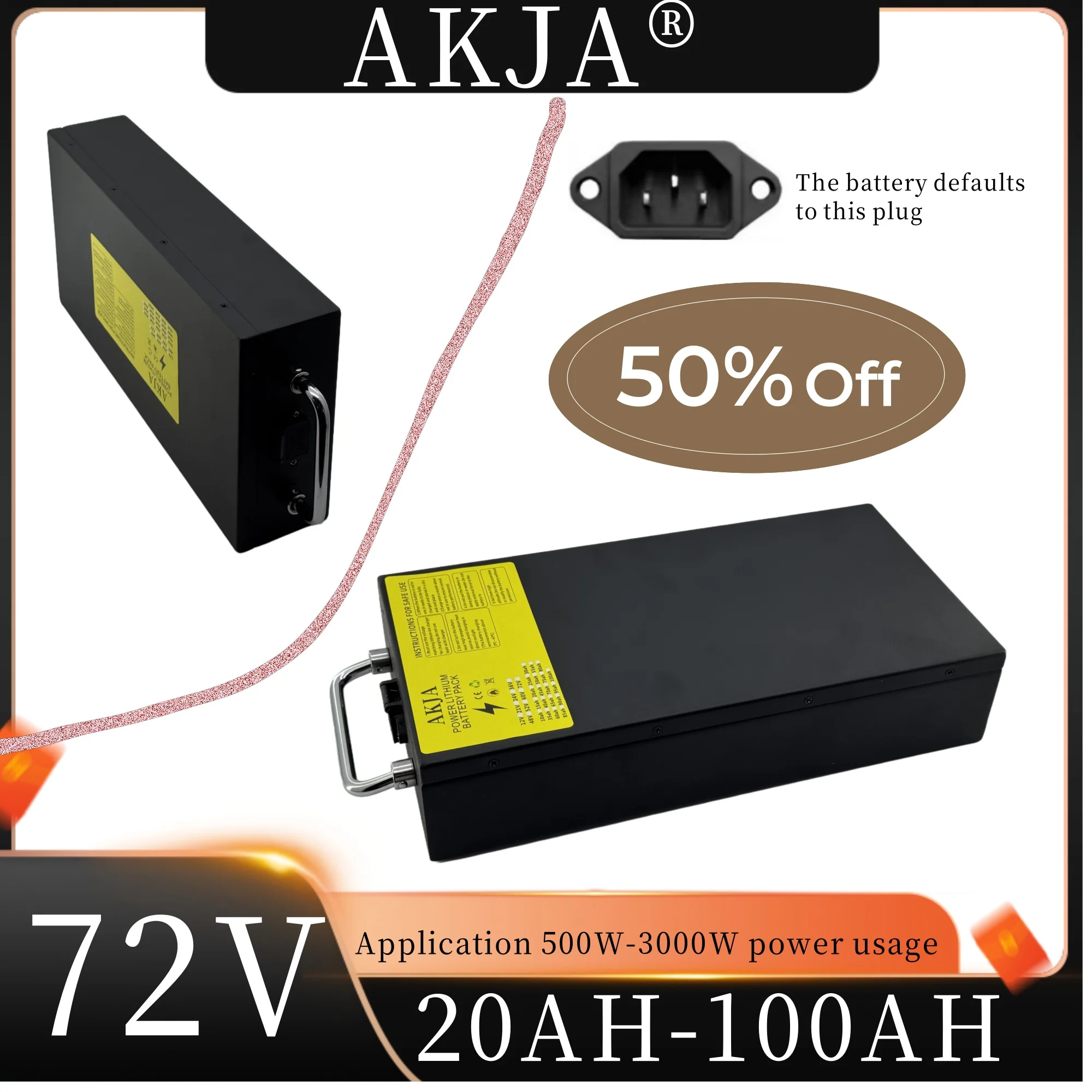 

72V20AH-100AH, Brand new 18650 lithium-ion battery with built-in BMS protection, fast air transportation, 3000W application