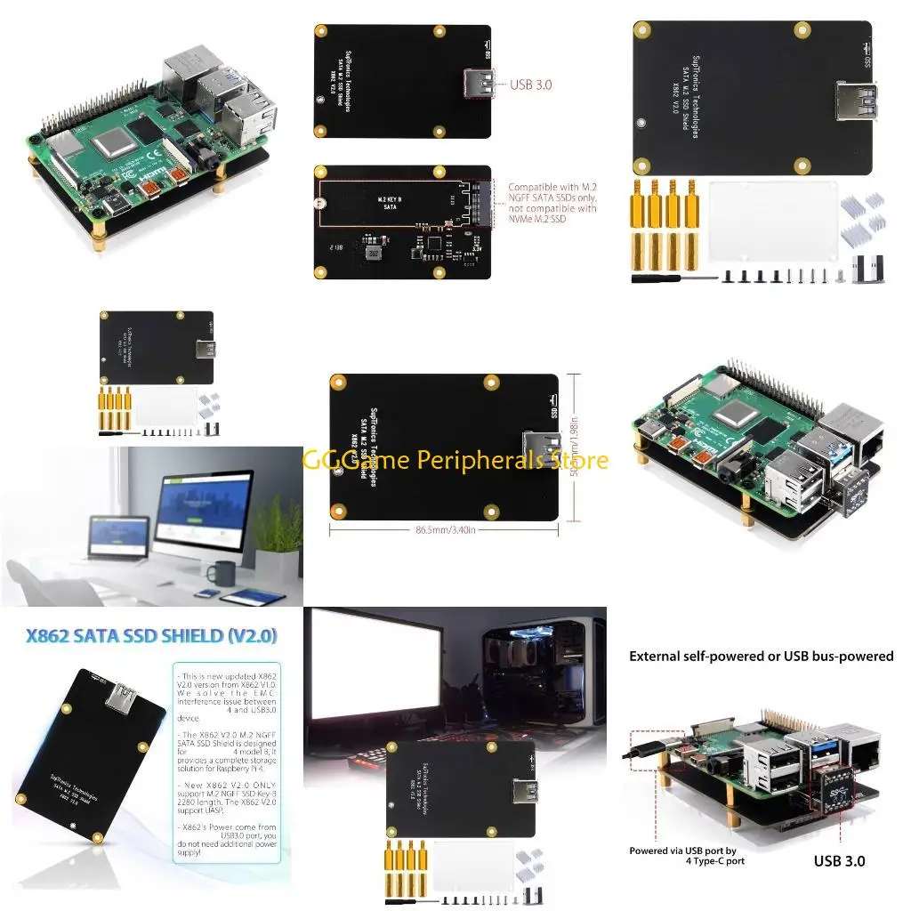 

U55B 1Set ForRaspberryPi 4 X862 V2.0 NGFF SSD Expansion Board for NGFF 2280 SSD