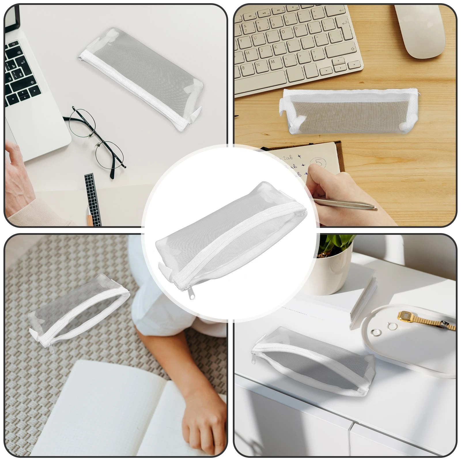 

1PC Clear Mesh Pencil Case Large Capacity Lightweight White Transparent Bag for Stationery Storage School Supplies Sewing