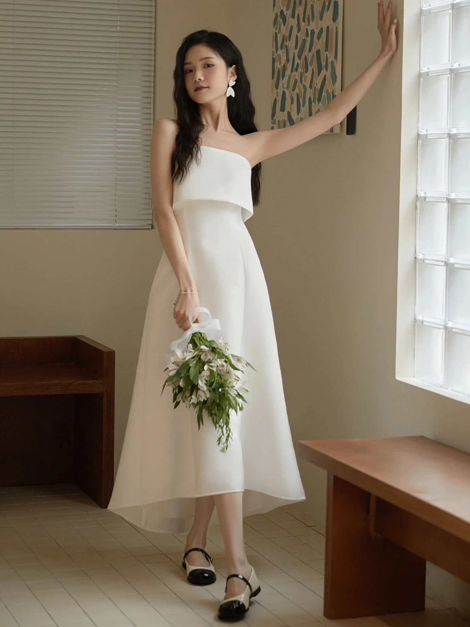 

Korean Style Wedding Dress 2023 New Outdoor Lawn Greeting Bride Dress Polyester Soft Satin A-Line Skirt Zipper Back Style