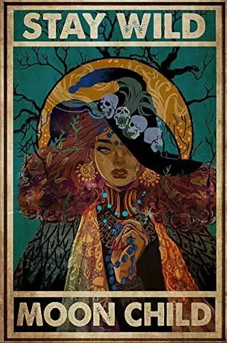 Witch Halloween Stay Wild Moon Child Home Iron Painting Tin Sign Bar Pub Garage Diner Cafe Wall Decor Art Poster