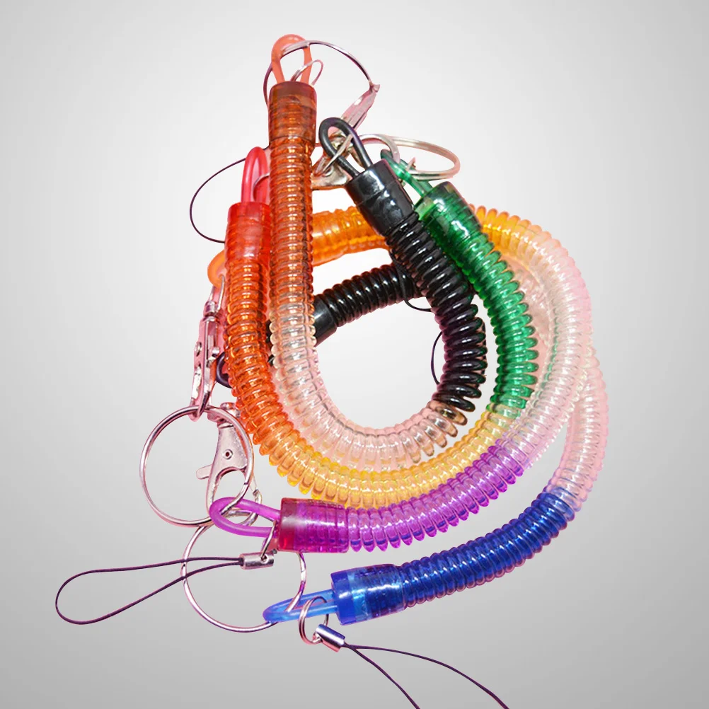 

4Pcs Flexible Theftproof Spring Coil Cord Stretch Tether Safety Keychain Ring With Clip (Random Color)