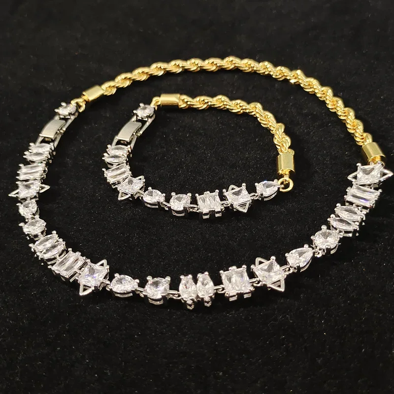 

MDL Moissanite style micro-set sparkling zirconia necklace 18k plated twist chain irregular sweet cool girl couple bracelet