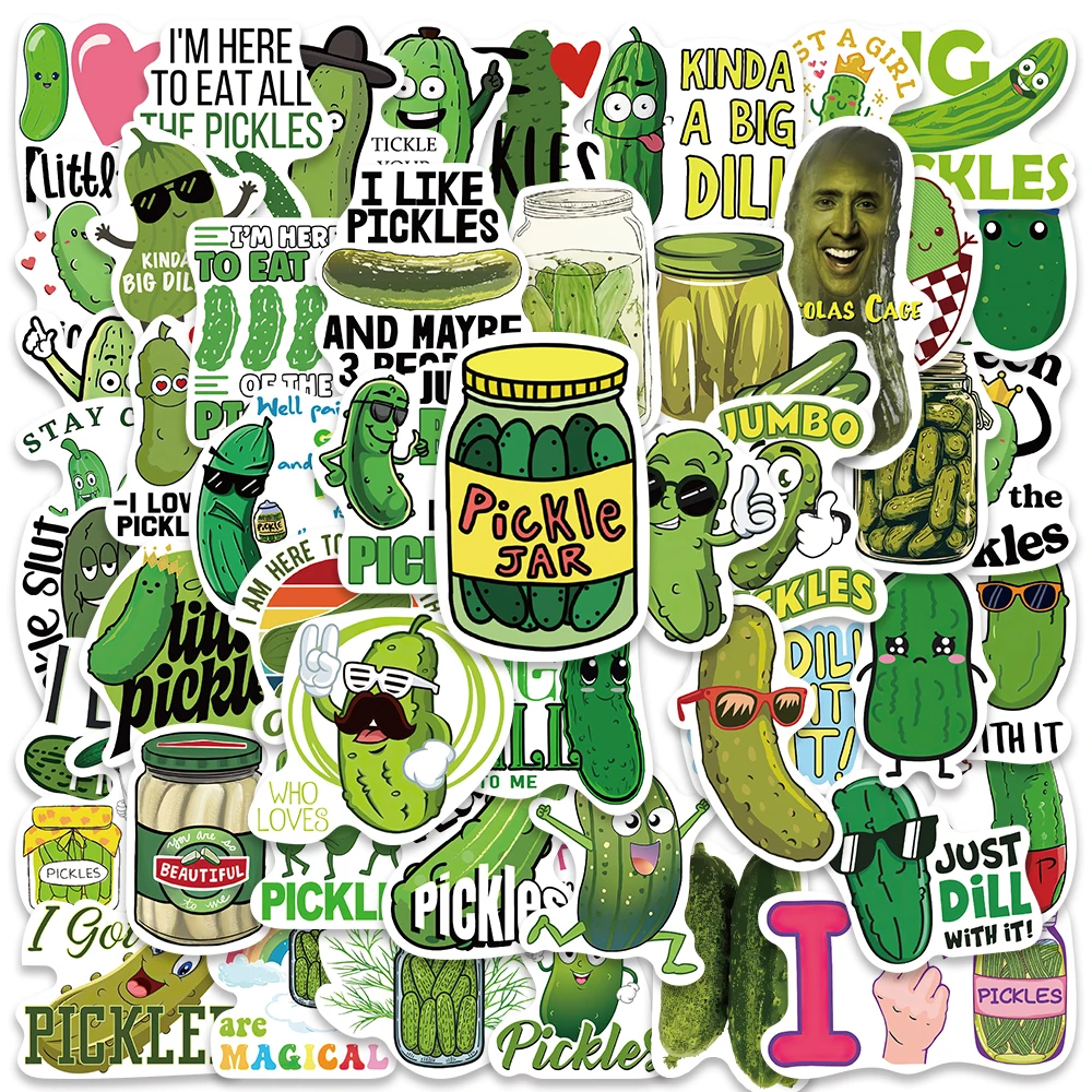 50pcs Funny Green Pickle Cucumber Stickers Waterproof Decals Stickers for Laptop Suitcase Water Bottle Kids Toy Gift Sticker