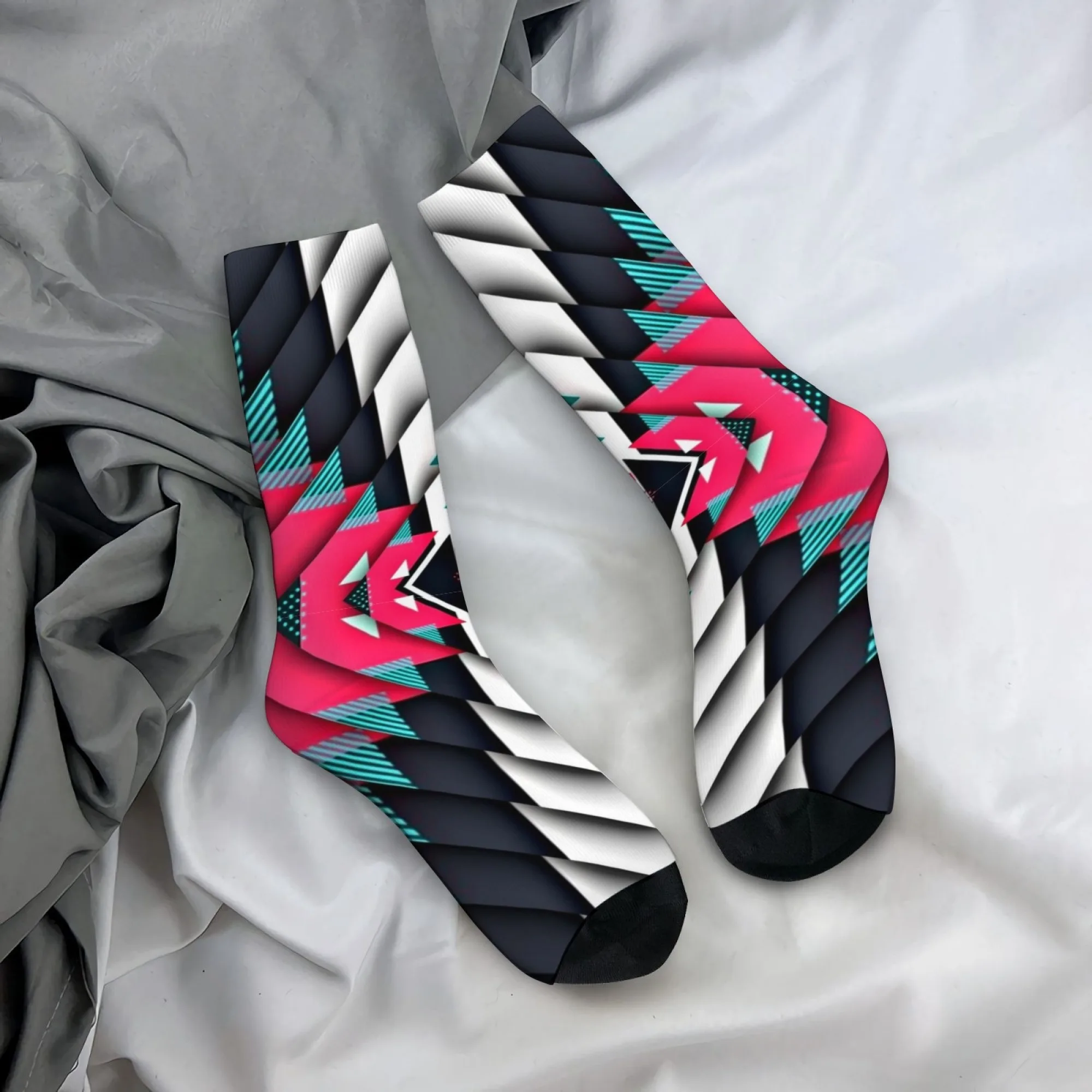 Chaussettes géométriques à illusion d'optique, renfort de bout lisse, anti-boulochage, pour hommes, idéales pour les trajets quotidiens, les promenades en ville, les festivals et le streetwear