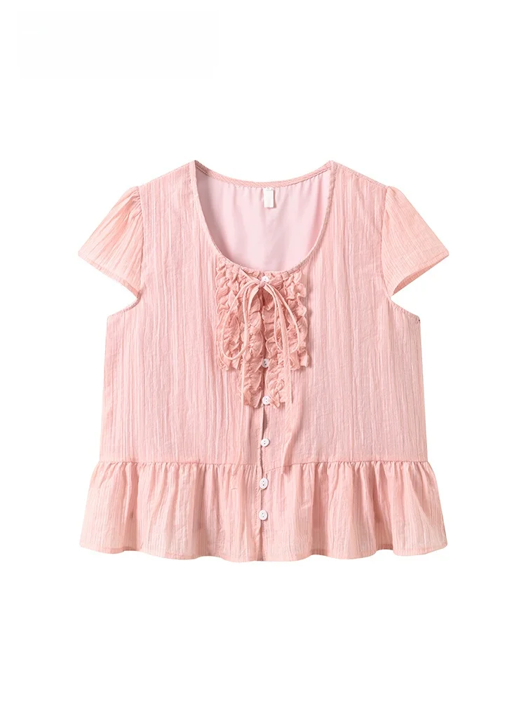 

CaraCLUB plus Size Short Sleeve Shirt Women's Summer New Style Plump Sister College Style Slimming Design Sense Top