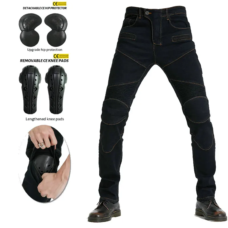 

VOLERO Men Motorcycle Pants Motorcycle Jeans Protective Gear Riding Touring Motorbike Trousers With Protect Gears Summer Blue