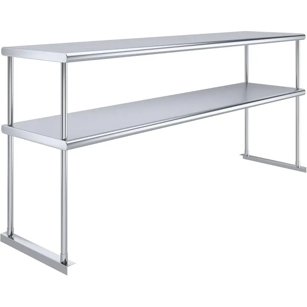 Stainless Steel Double Tier Shelf Work Table Overshelf NSF Certified Heavy Duty Industrial Kitchen Storage Solution 72in x 18in