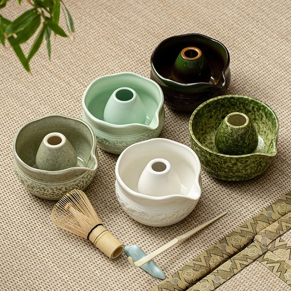 

5PCS Ceramic Bamboo Japanese Matcha Tea Set Matcha Bowl Matcha Whisk Holder Matcha Whisk Set Tea Ceremony Accessories Reusable