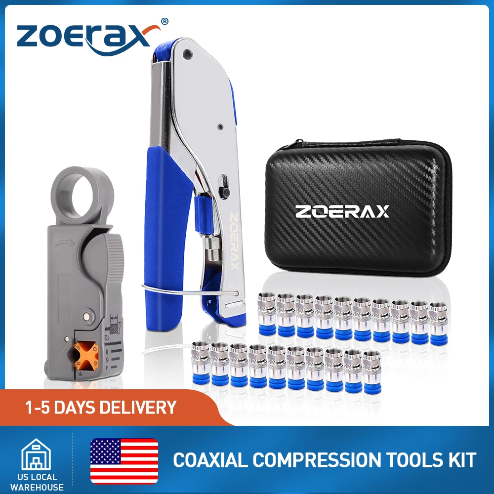 

Комплект щипцов для коаксиального кабеля ZoeRax с 20 разъемами RG6 F, инструмент для зачистки кабеля Coax для спутникового телевидения, театра и сетевого кабеля