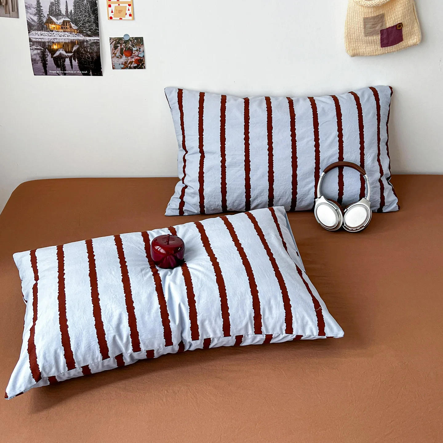 3-teiliges einfaches Bettbezug-Set mit rosa Streifen und 2 Kissenbezügen, weiches Bettwäsche-Set aus gewaschener Baumwolle für Mädchen, 150 x 200 cm, Schlafzimmerdekoration – Detail 11