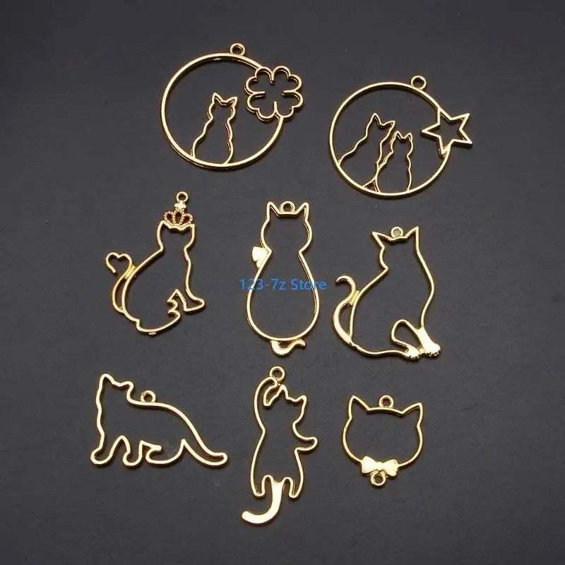 

A9BF 8 Pcs/Set for Cat Open Back Bezel Pendants Hollow for Cat Kitten Frame Charms for DIY Resin Crafts Keychain Jewelry
