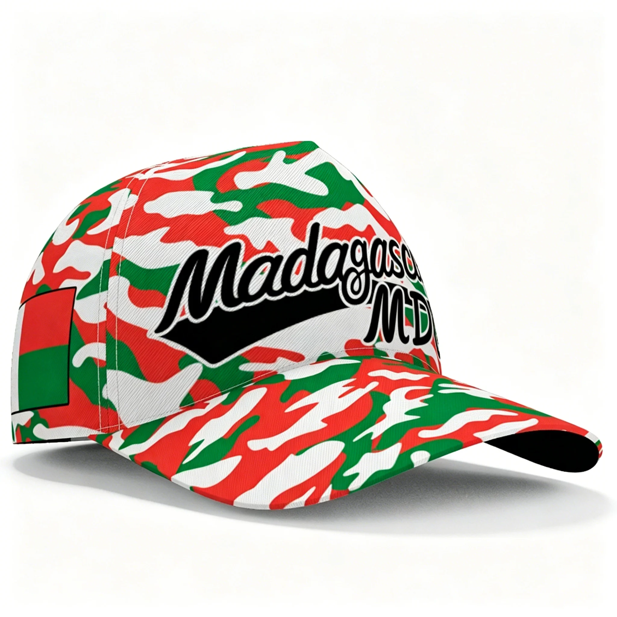 Madagascar Flag Color Block Baseball Cap Men Women Green Red White 3D Print Adjustable Outdoor Sun Snapback Hat view 3