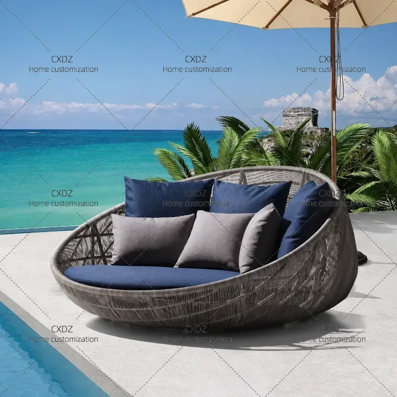 Outdoor Round Rattan Sofa Bed Villa Garden Poolside Balcony Lounger Leisure Single Lazy Chair Furniture Set Special Offer