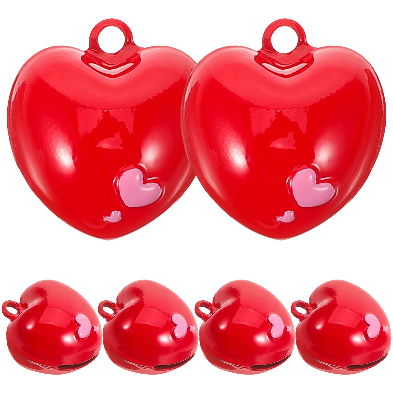 6pcs Red Heart Jingle Bell DIY Necklace Bracelet Charms Pendants Handmade Jewelry Making Finding Accessories