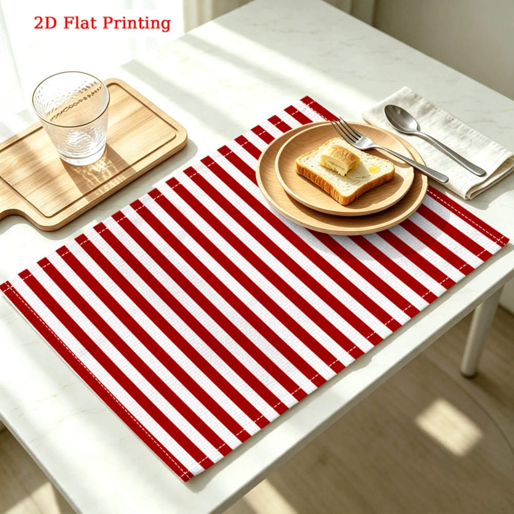Red White Stripes Kitchen Placemat Red White Stripes Linen Pad Dish Coffee Cup Table Mat 1PC 30x40cm