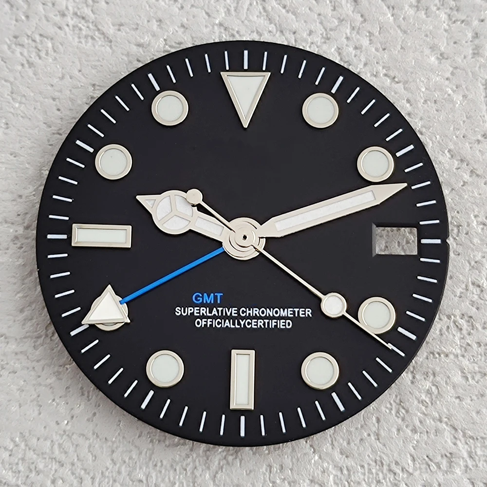 Mostrador GMT de 29 mm, mostrador luminoso verde de quatro ponteiros adequado para movimento NH34, mostrador melhorado, substituição de peças de relógio