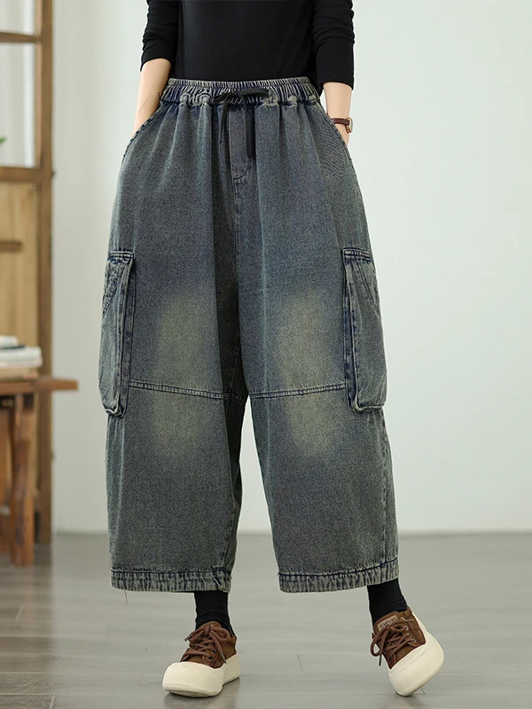 Conjunto Faion feminino de última geração vintage com botões jeans casual kets solto pessoal outono desgaste confortável ort Sve V-...