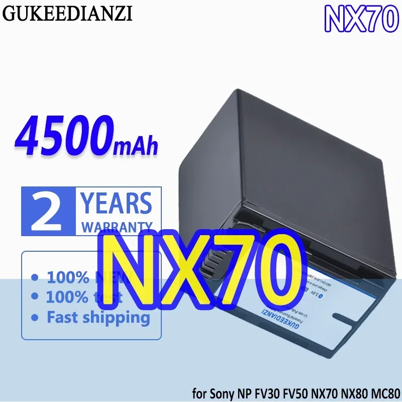 High Capacity GUKEEDIANZI Battery 4500mAh for Sony NP FV30 FV50 FV60 FV70 PXW Z90 X70 NEX-VG30E HXR NX70 NX80 MC80 Batteries