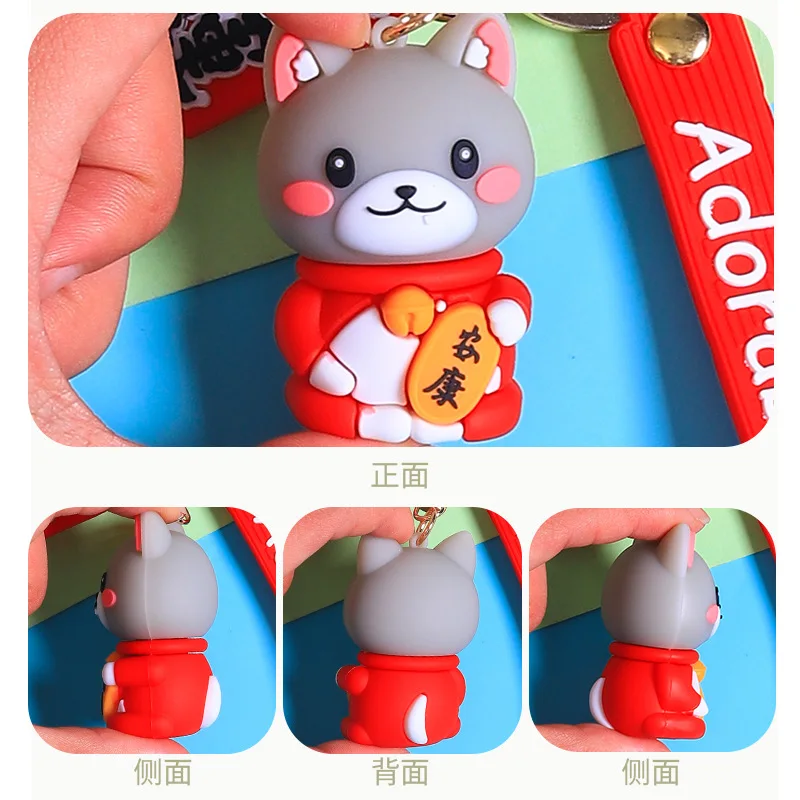 Ciondolo portachiavi zainetto Miniso, ciondolo portachiavi gatto Maneji con danza del leone fortunato, piccolo regalo per studenti dei cartoni animati
