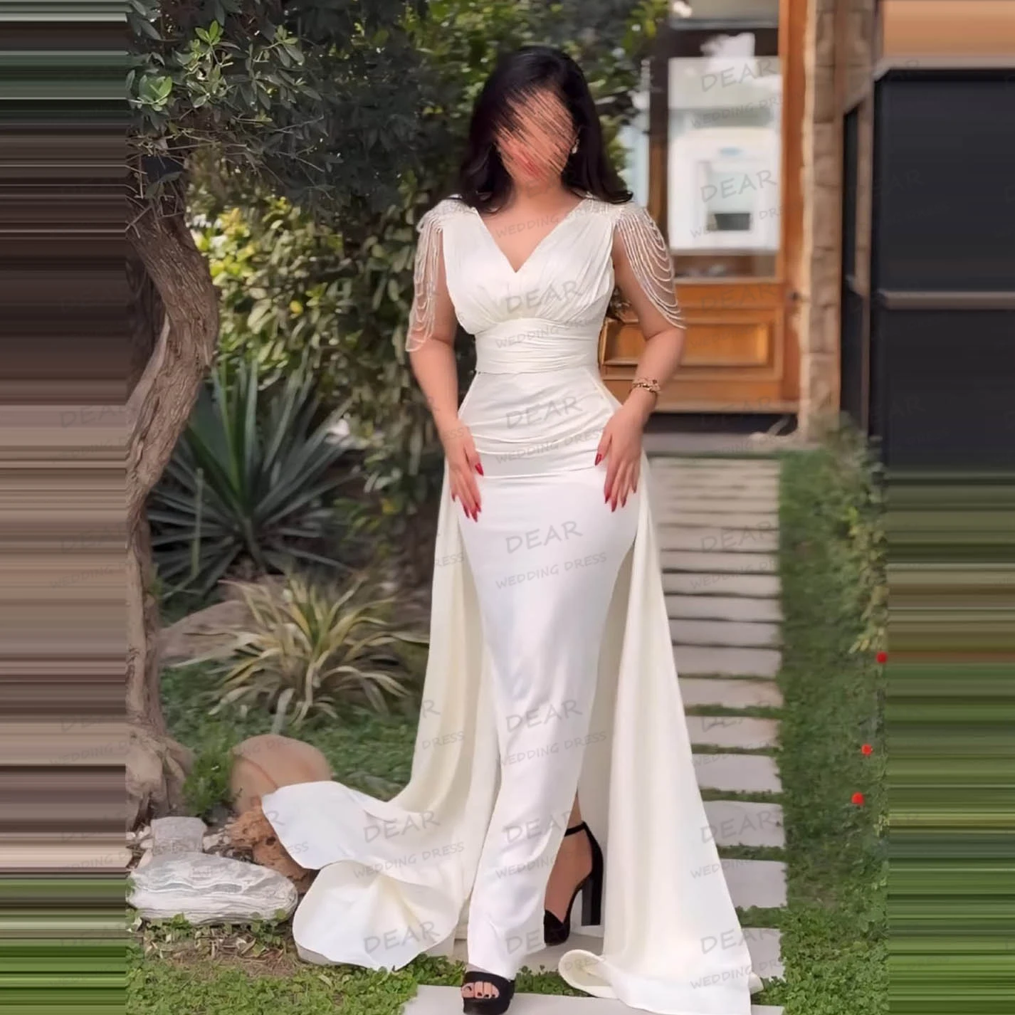 Robes De mariée simples pour femmes, style sirène, Sexy, perles, col en V, sans manches, robes formelles, personnalisées, 2025