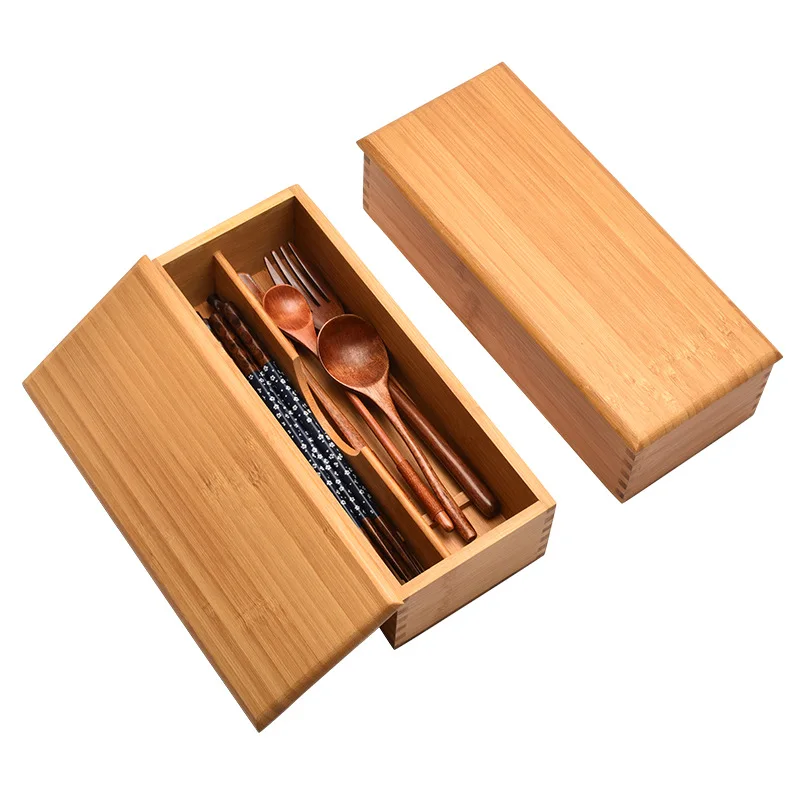 HEMU-Bamboo Wood Cutlery Storage Box, Household Kitchen Tools, Restaurant Storage, Knife and Fork, Chopsticks Box, Western Table