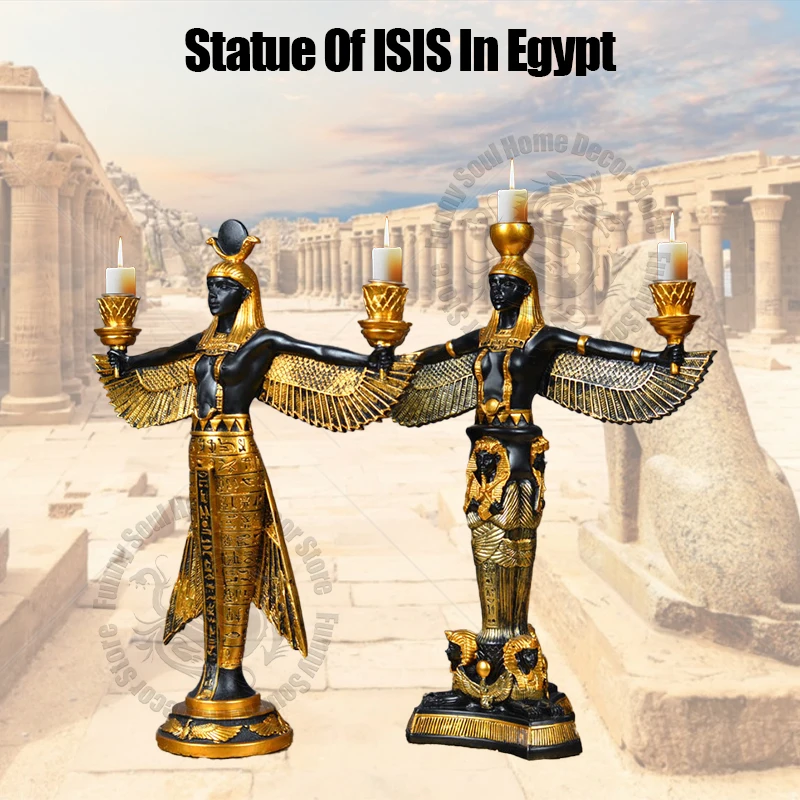 

Egypt Isis God of Life Statue Model Candle Holder Egypt Pyramid Tourist Souvenir Home Room Decoration Accessories Candlestick