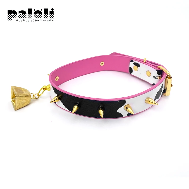 Paloli Sexy Cow Choker Collar PU Leather Cow Print Choker Bell Metal Studs Slave Cosplay Costume BDSM Bondage collana per le donne