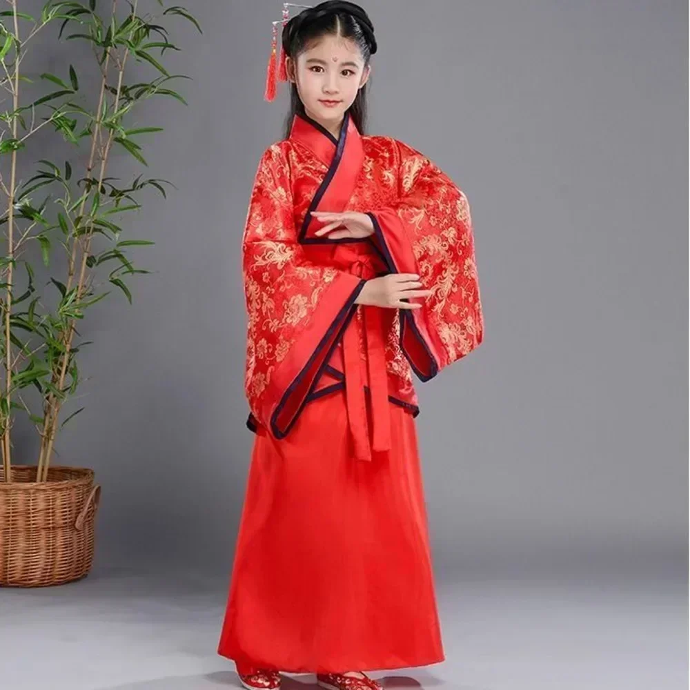 

Halloween chinese Folk Dance new year clothes traditional hanfu for girls kids dragon dress ancient Stage Carnival costume