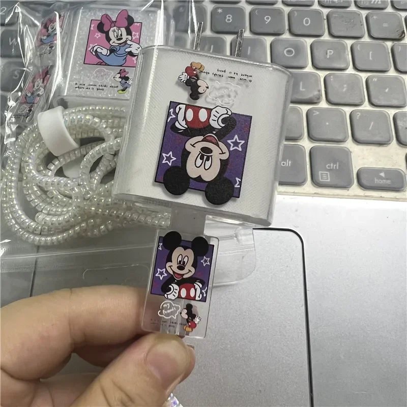 Cartoon Minnie Mickey Cable Winder Set For iPhone 15 14 Fast Charging 18/20 W Plug Data Line Charger Protection