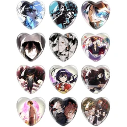 Anime Bungo Stray Dogs Cartoon Cosplay 16mm-40mm Heart Photo Glass Cabochon Demo Flat Back Making Findings 12pcs/set