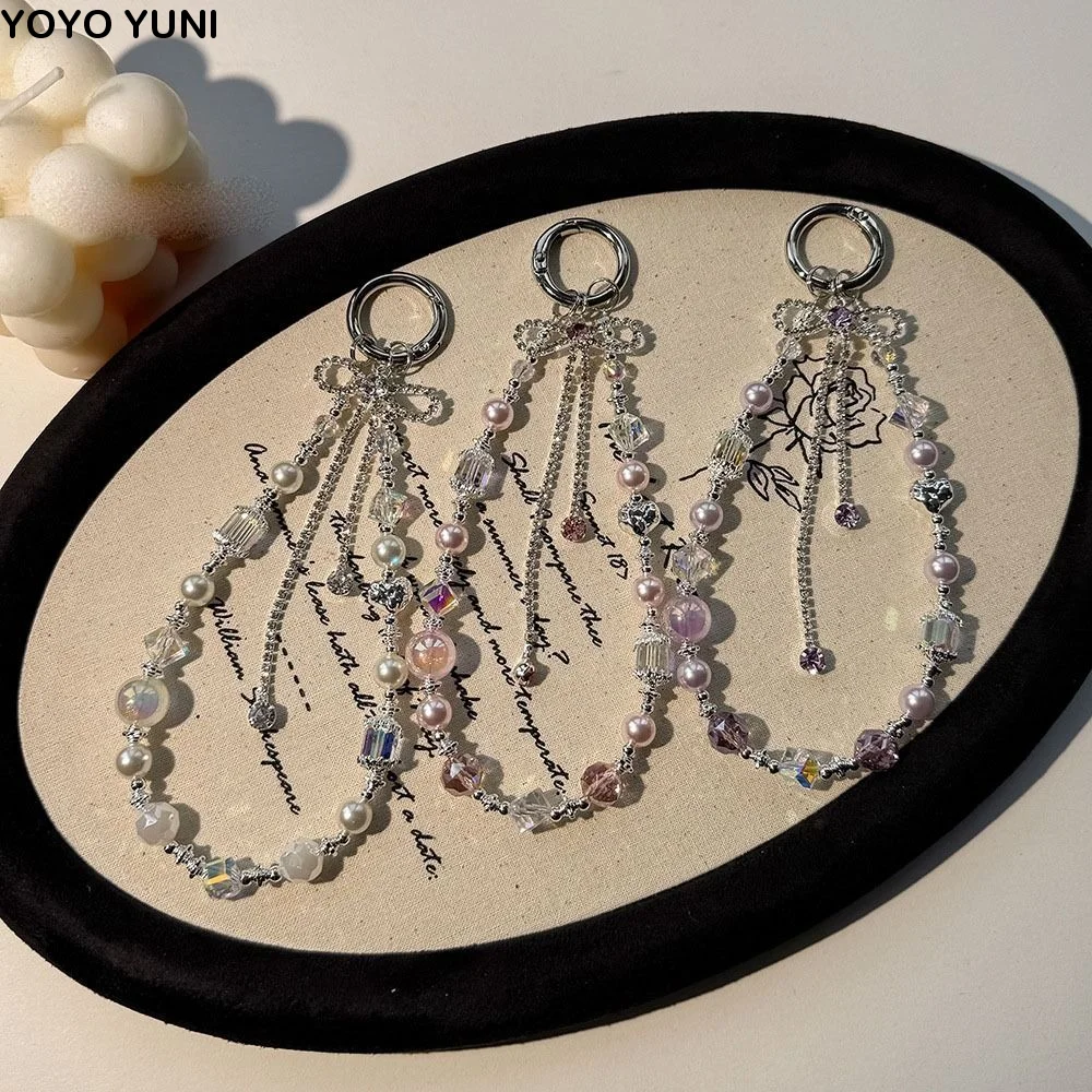 

Sweet Tassel Bowknot Phone Chain Heart Beaded Mobile Phone Lanyard Ins Light Luxury Style Girls Phone Pendant Christmas Gifts