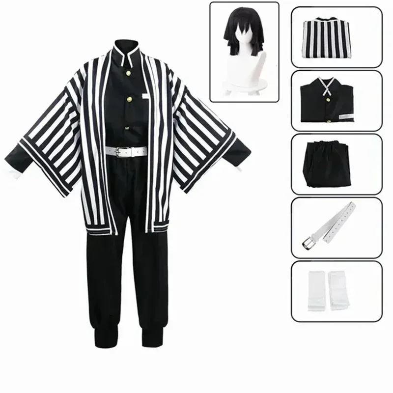 Anime Demon Slayer Kimetsu No Yaiba Iguro Obanai Haori Kimono Cosplay disfraz peluca serpiente accesorios blanco disfraz de Halloween